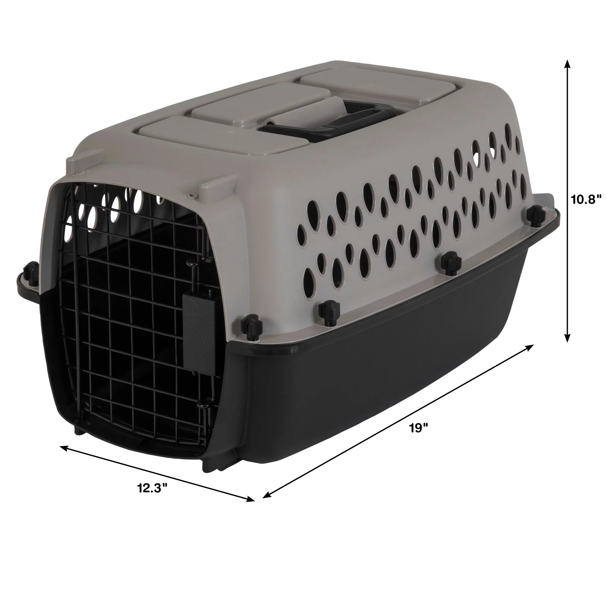 Extra Small Plastic Hard-Sided Pet Carrier, Black and Gray, 10 Lb Limit