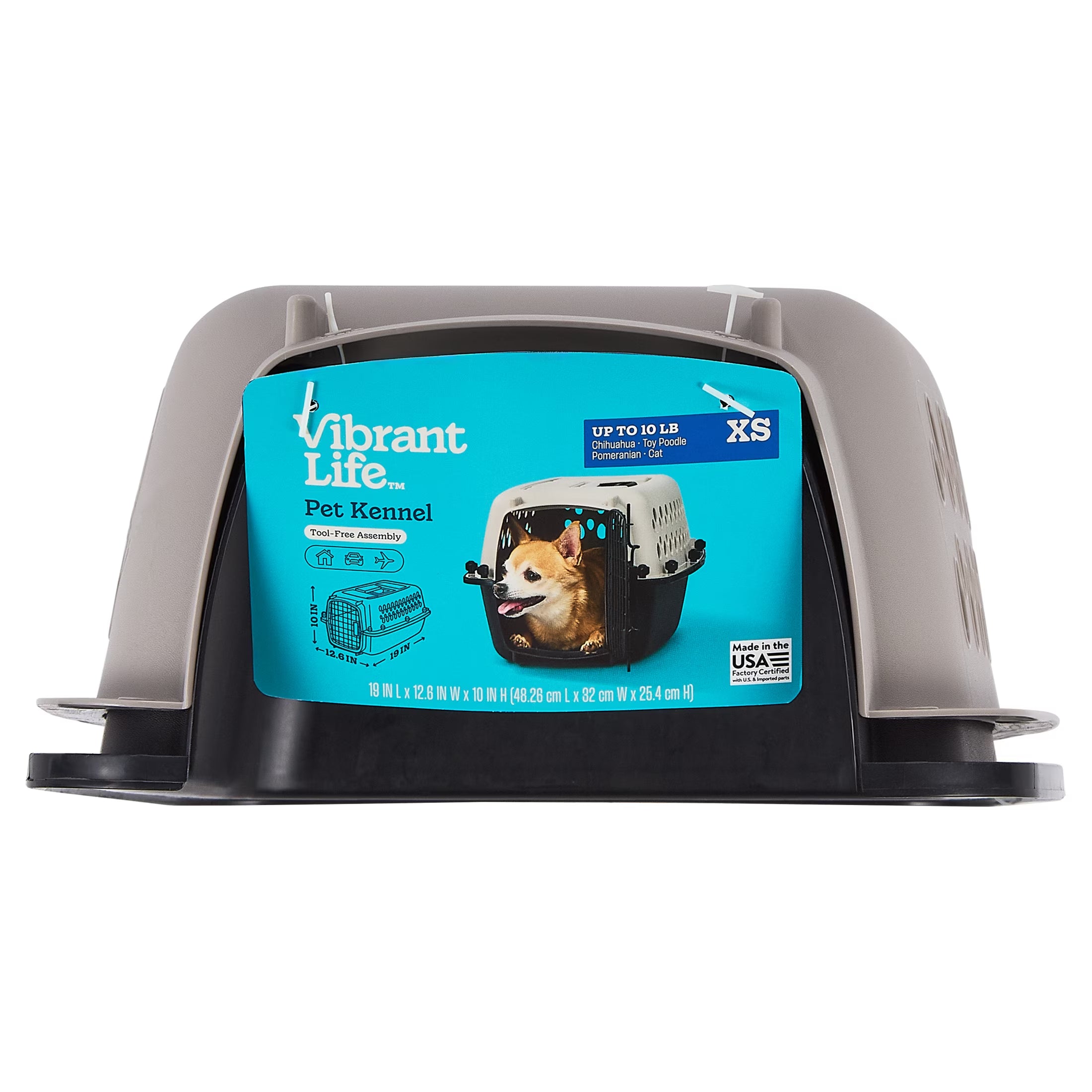 Extra Small Plastic Hard-Sided Pet Carrier, Black and Gray, 10 Lb Limit